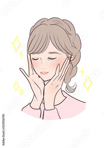 Obraz na płótnie girl with a phone Girl esthetic illustration woman grandma beauty salon beauty makeup makeup beauty bear acne skin rough skin pack beautiful skin whitening w salonie