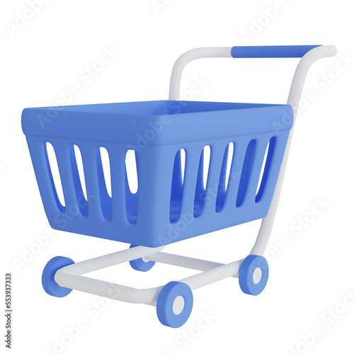 3D style shopping cart with transparent background. 3D rendering. 3d illustration.