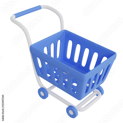 3D style shopping cart with transparent background. 3D rendering. 3d illustration.