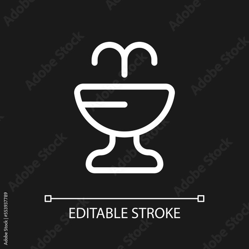 Public water fountain pixel perfect white linear ui icon for dark theme. Drinking source. Vector line pictogram. Isolated user interface symbol for night mode. Editable stroke. Arial font used
