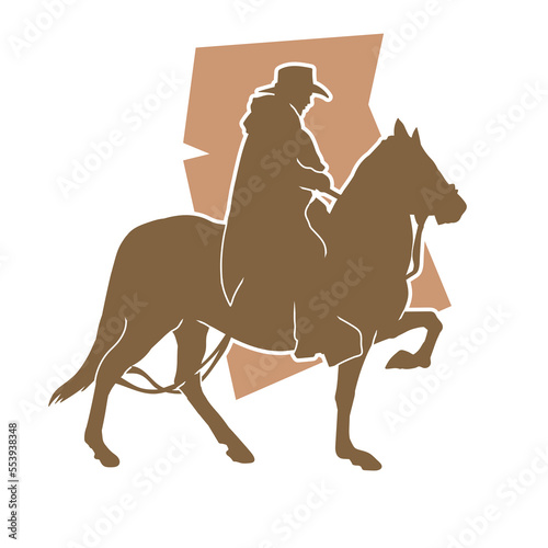 Silhouette of a cowboy riding a horse isolated vector silhouette.