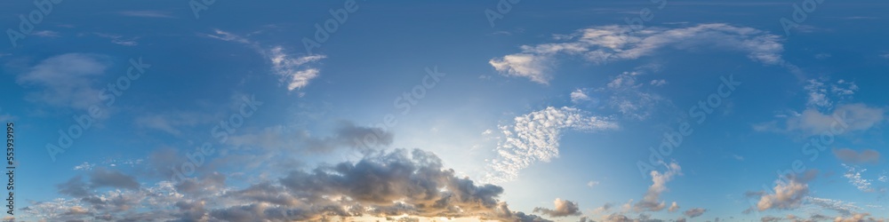 Dark blue sunset sky panorama with golden Cumulus clouds. Seamle Dark blue sunset sky panorama with golden Cumulus clouds. Seamle