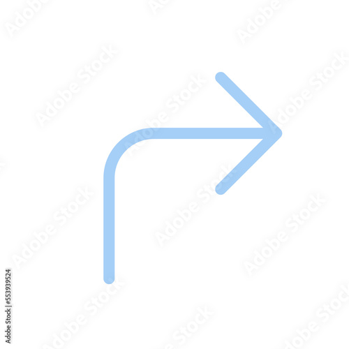 Right turn arrow flat color ui icon. Following direction. Road sign. Driving car. Finding route. Simple filled element for mobile app. Colorful solid pictogram. Vector isolated RGB illustration