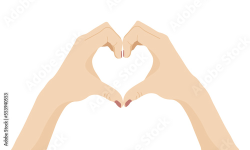Two hands making heart sign. Love  romantic relationship concept. Isolated vector illustration flat style. Top view
