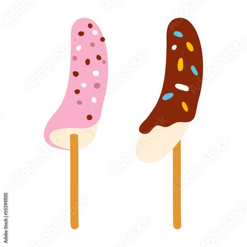 Vector illustration of cute  doodle asian food choco bananas  for print ,design, greeting card,sticker,icon