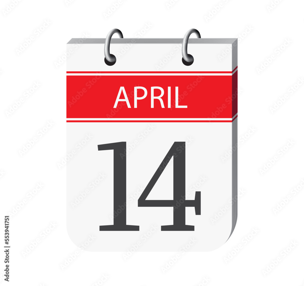 14 april calendar page vector. 3d one day calendar date appointment, event reminder illustration. Abstract three dimensional daily date calendar.
14 april calendar page vector. 3d one day calendar date appointment, event reminder illustration. Abstract three dimensional daily date calendar.