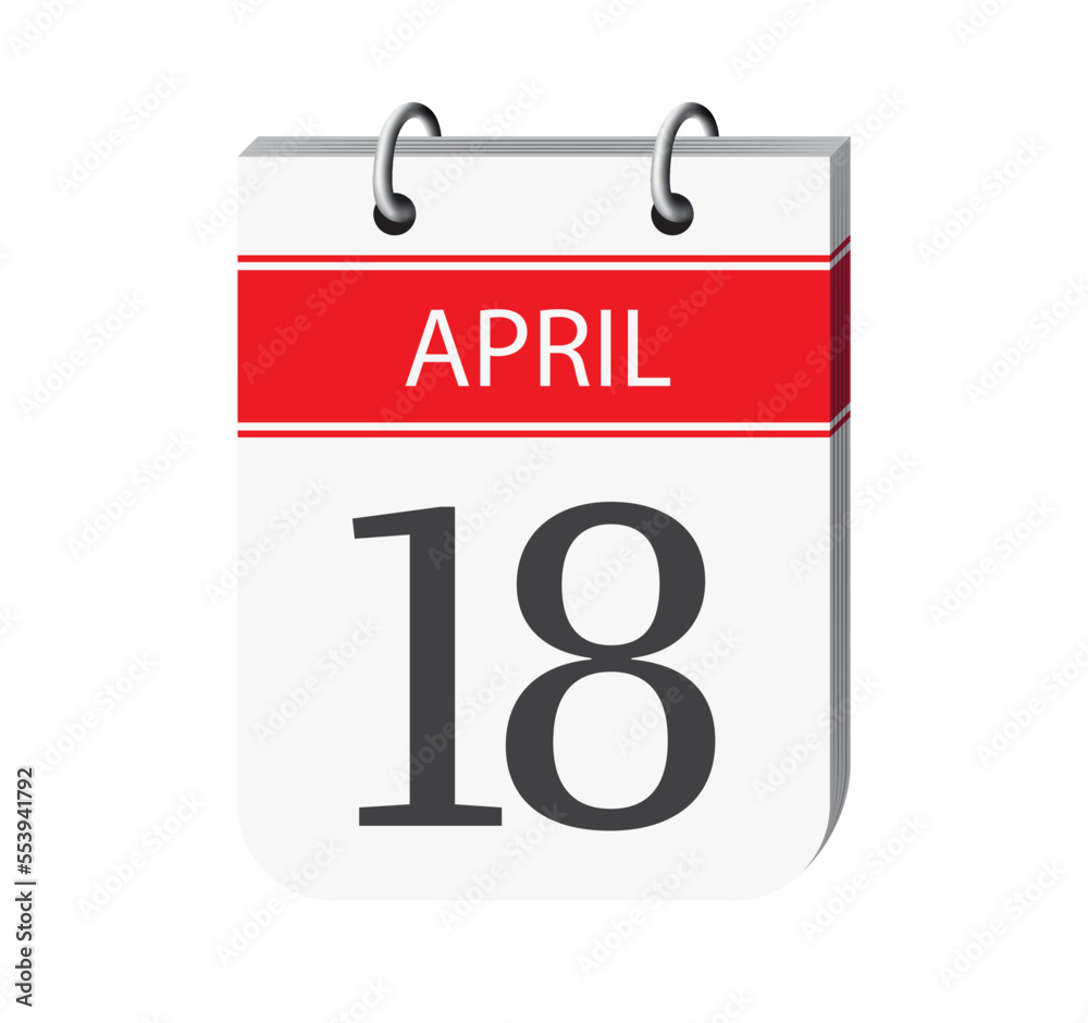 18 april calendar page vector. 3d one day calendar date appointment, event reminder illustration. Abstract three dimensional daily date calendar.
18 april calendar page vector. 3d one day calendar date appointment, event reminder illustration. Abstract three dimensional daily date calendar.