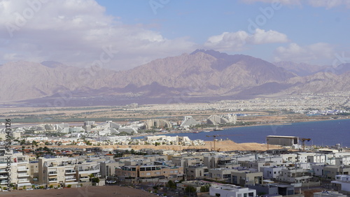 Panoramic view from surrounding hills on Eilat (Israel) and Aqaba (Jordan)