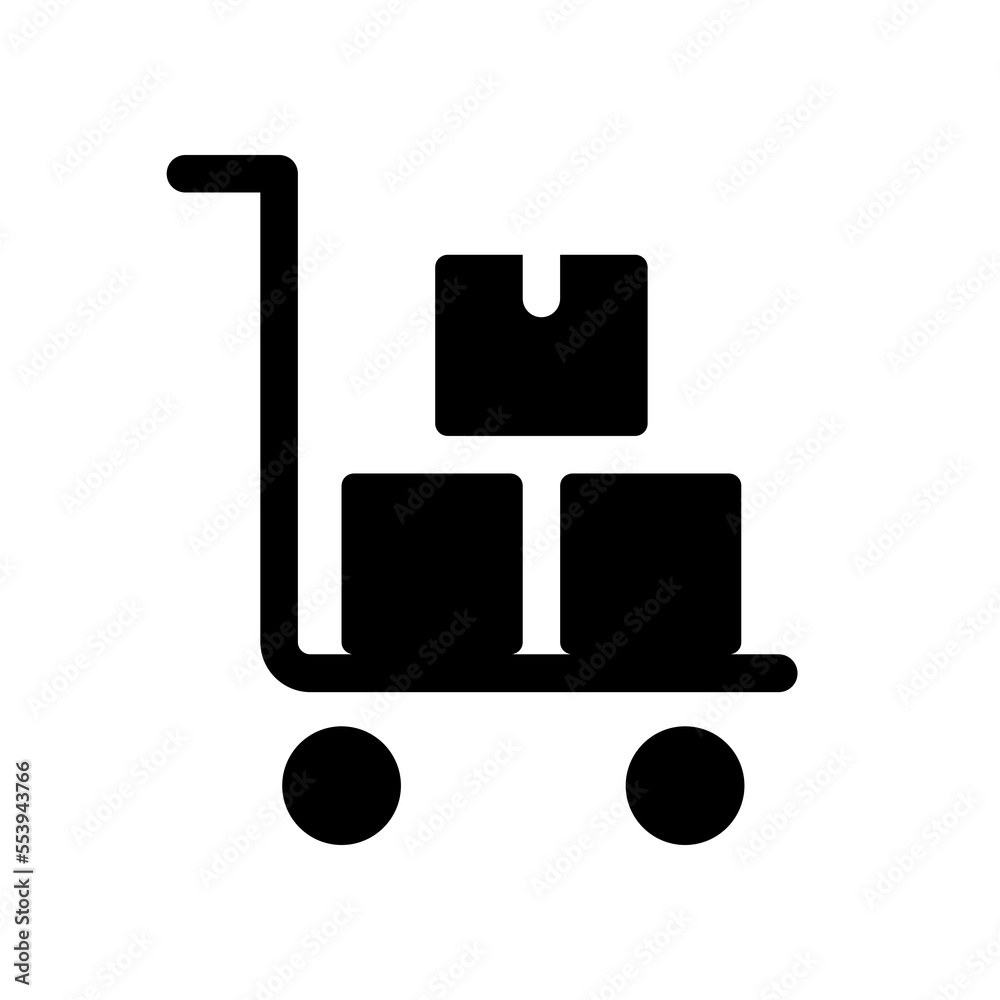 Pallet truck with parcels black glyph ui icon. Warehouse equipment. User interface design. Silhouette symbol on white space. Solid pictogram for web, mobile. Isolated vector illustration Pallet truck with parcels black glyph ui icon. Warehouse equipment. User interface design. Silhouette symbol on white space. Solid pictogram for web, mobile. Isolated vector illustration