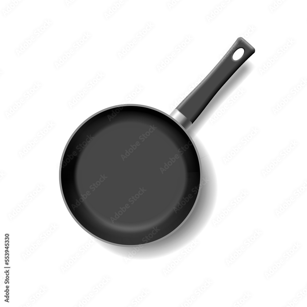 Realistic empty frying pan icon in top view isolated on white background. Realistic empty frying pan icon in top view isolated on white background.