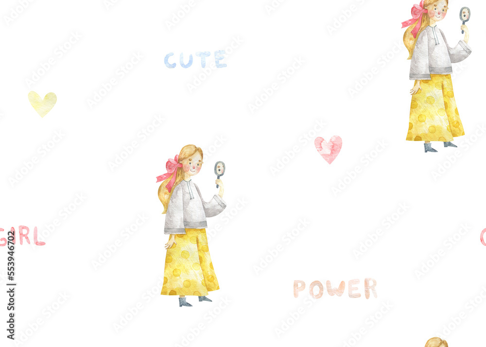 cute seamless pattern, femen illustraion, cute watercolor illustration cute seamless pattern, femen illustraion, cute watercolor illustration