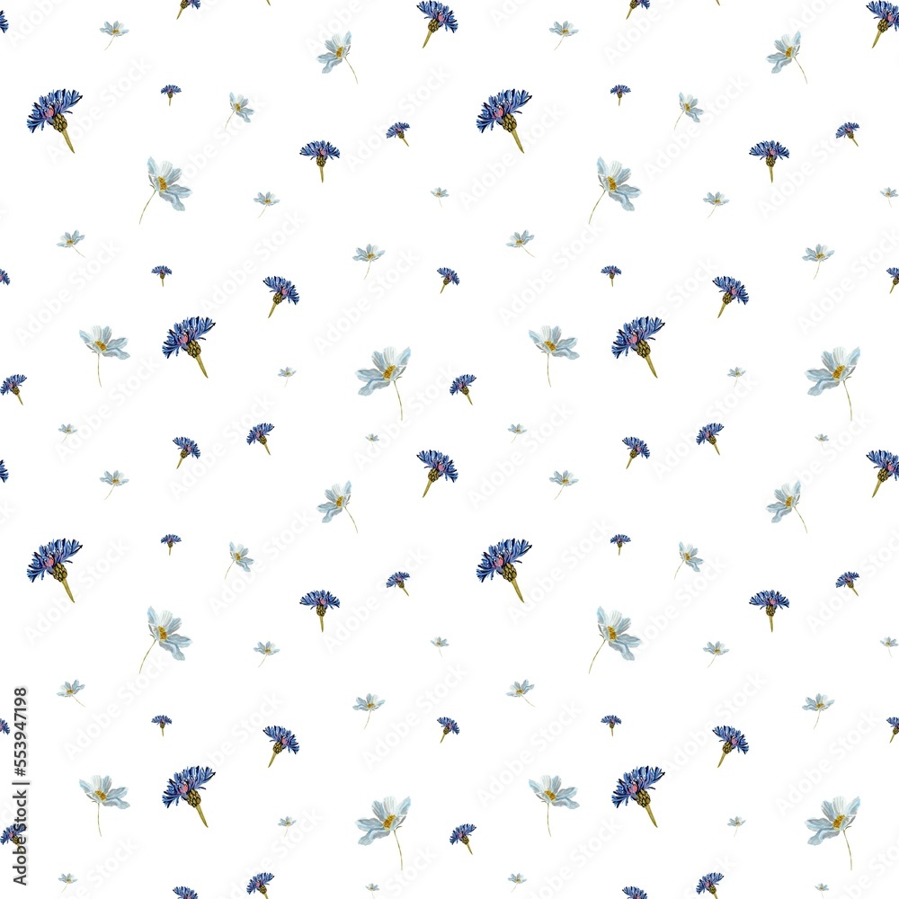 Flower blue daisy pattern seamless cute watercolor