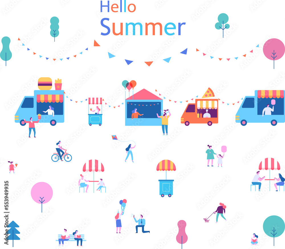Naklejka premium Tiny people Summer food festival flat illustration
