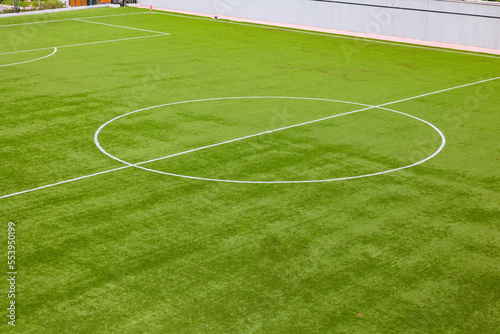 Soccer or football field. Center circle and halfway line of a soccer field © senerdagasan