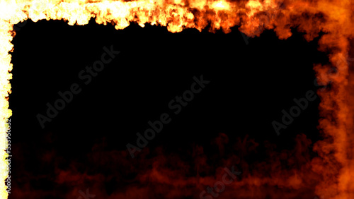 Square frame for content of blazing red lines of fire, isolated - object 3D rendering