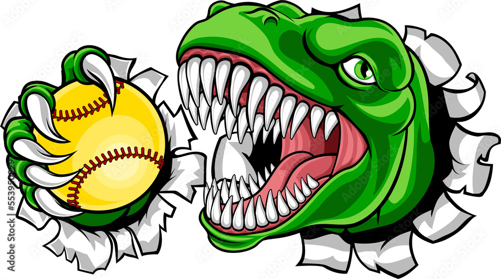 Obraz premium Dinosaur Softball Animal Sports Team Mascot