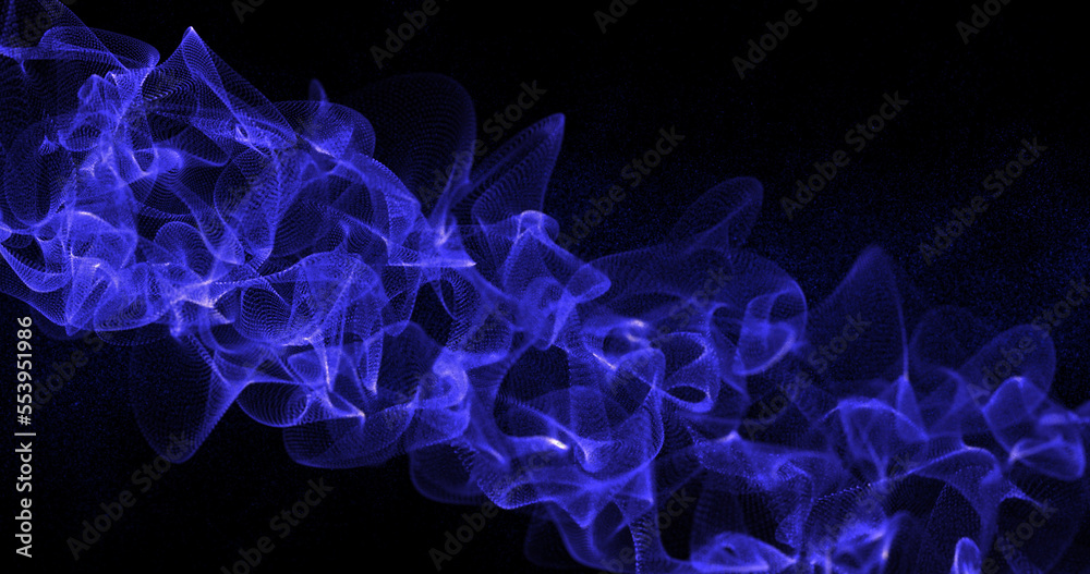 Obraz premium Abstract beautiful bright blue glowing energy electric magic space lines waves from particles on a black background