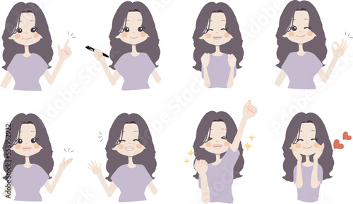 【おすすめ、ペン持ち、ガッツ、OK、どうぞ、手振る、美味しい】表情とポーズのバリエーションセット