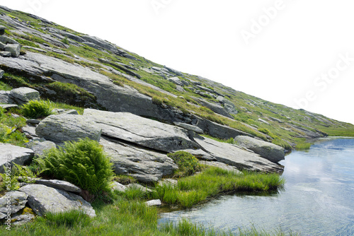 Isolated PNG cutout of a mountain in summer in the Alps on a transparent background, ideal for photobashing, matte-painting, concept art