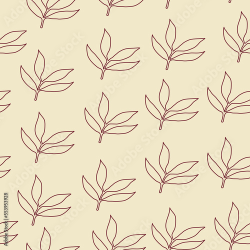Monochrome Leaves Line Art Seamless Pattern for Background, Fabric, Wallpaper © Kyungki_