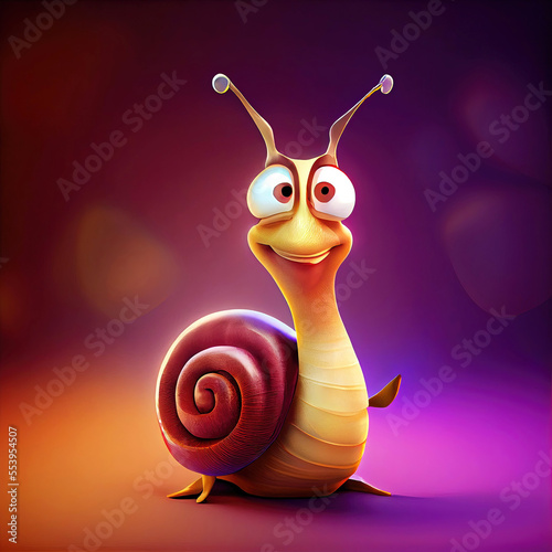 Funny cute snail as cartoon character illustration design (Generative AI)