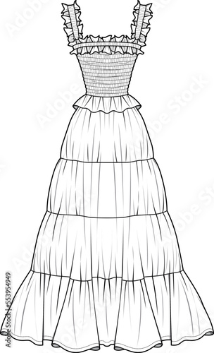 WOMEN WEAR LONG DRESS VECTOR FLAT DESIGN SKETCH