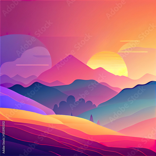 Mountains gradient background Digital illustration