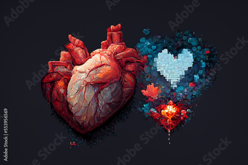 Heart drawn in PixelArt, Background Heart and love Pictures with blood in HD photo