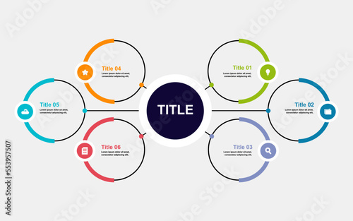 Presentation business circle infographic template with 6 options.
