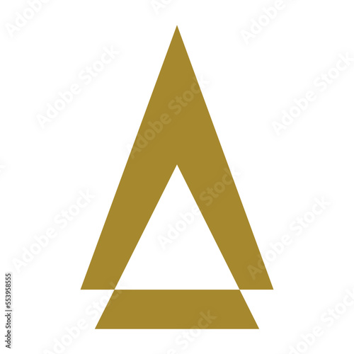 An abstract transparent gold colored arrow shape design element.