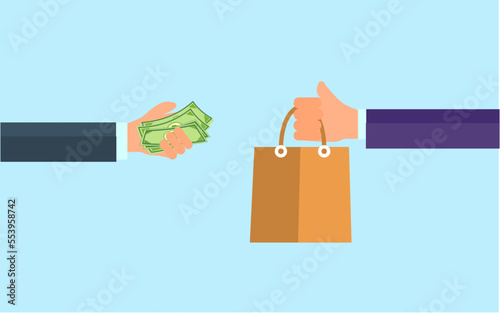 Purchasing product with cash. Cash on delivery. online shopping with cash on delivery method. concept vector illustration