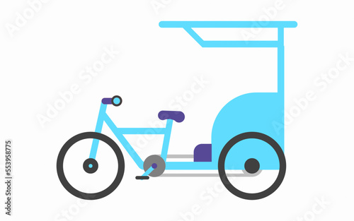 Illustration of Rikshaw in blue color on white background. three-wheeler side view graphic design.