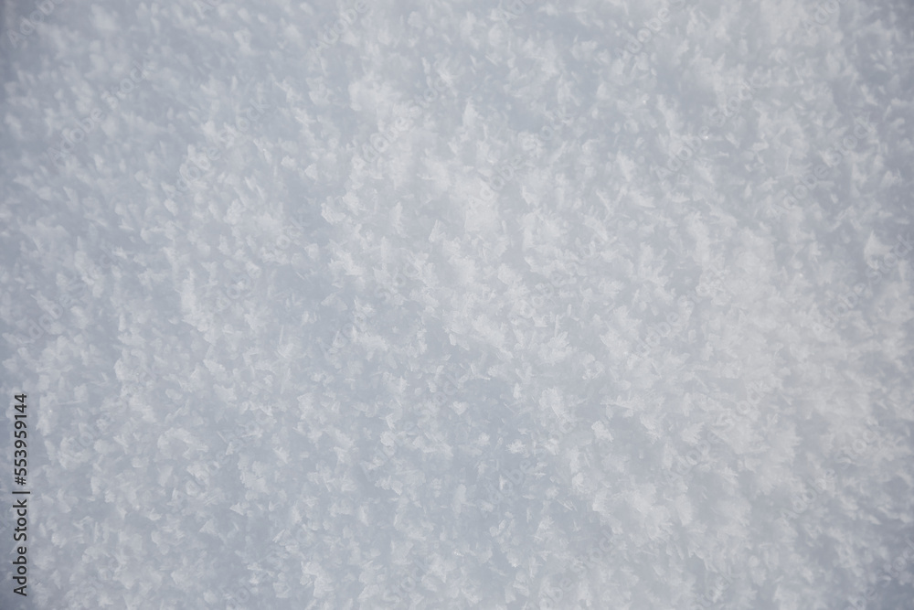 Texture background with white snow, selective focus