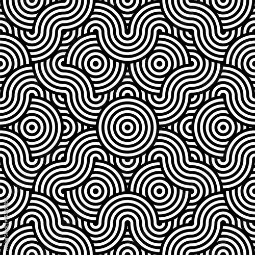 Seamless pattern with twisted lines vector linear tiling background stripy weaving optical maze twisted stripes.Black and white design.Stripy seamless pattern with woven lines geometric abstract.