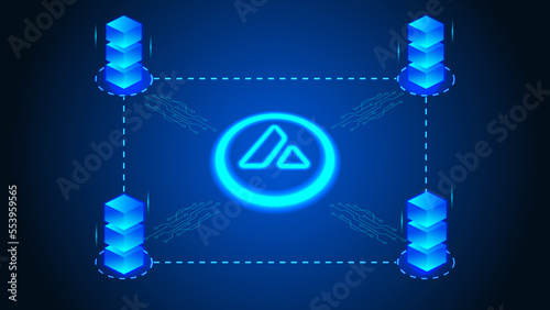 Avalanche, Avax virtual currency on blockchain. Business and finance 3d illustration. 