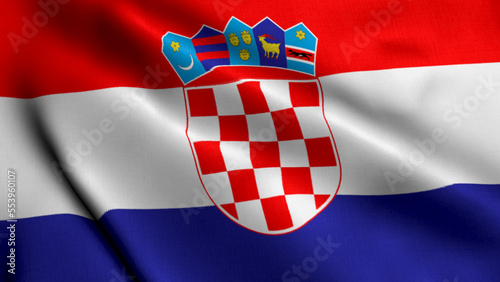 Croatia Flag, With Waving Fabric Texture. Real Satin Texture Croatia National Flag Waving in the Wind 3d Render.