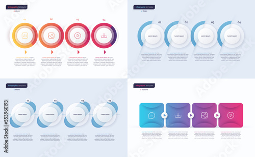 Set of vector infographic templates composed of 4 shapes