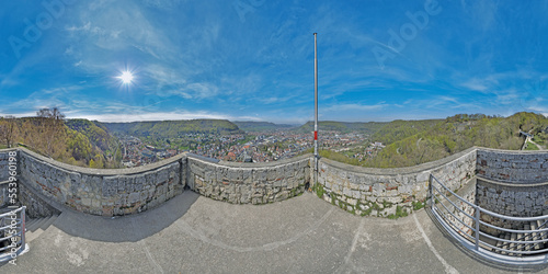 Geislingen an der Steige, Stadtpanorama von Burg Helfenstein auf das Filstal