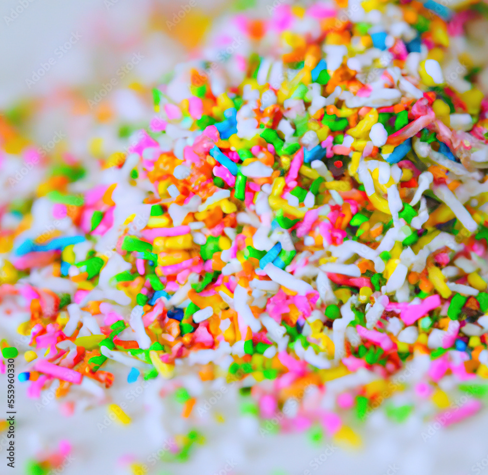 Close up of multiple colorful sweet sprinkles over blurred background created using Generative AI technology Close up of multiple colorful sweet sprinkles over blurred background created using Generative AI technology