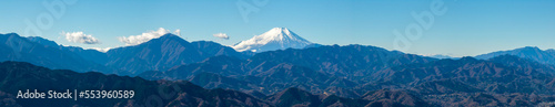 真冬の富士山のパノラマ写真
