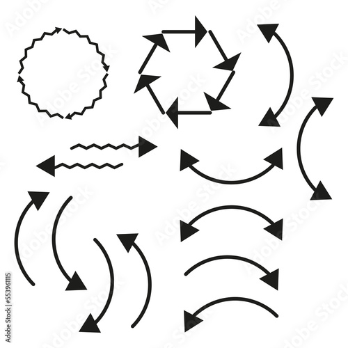 Flat different arrows for concept design. Round shape. Vector illustration. stock image.