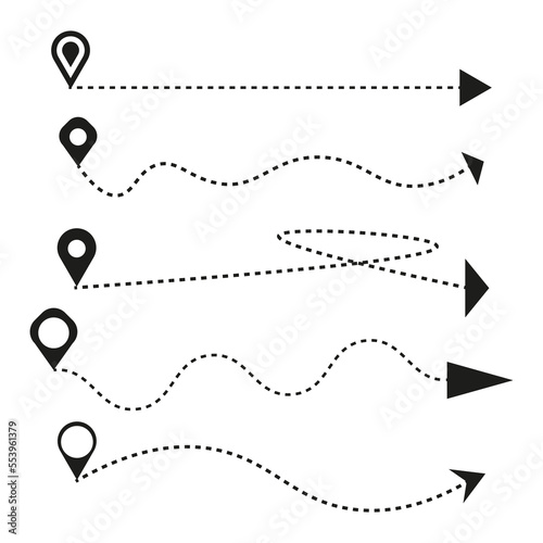 Doodle icon with pin arrow path. Graphic element. Vector illustration. stock image.