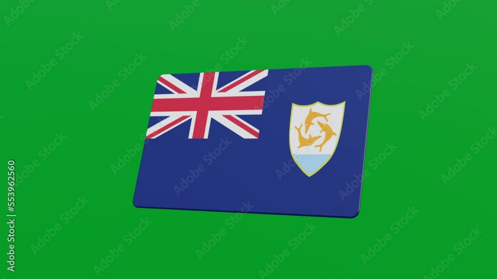Anguilla Flag card animation on green screen, Spinning 3D Anguilla Flag