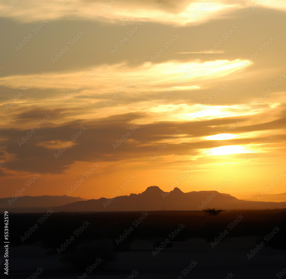 General view of landscape with sunset and sky with clouds created using Generative AI technology General view of landscape with sunset and sky with clouds created using Generative AI technology