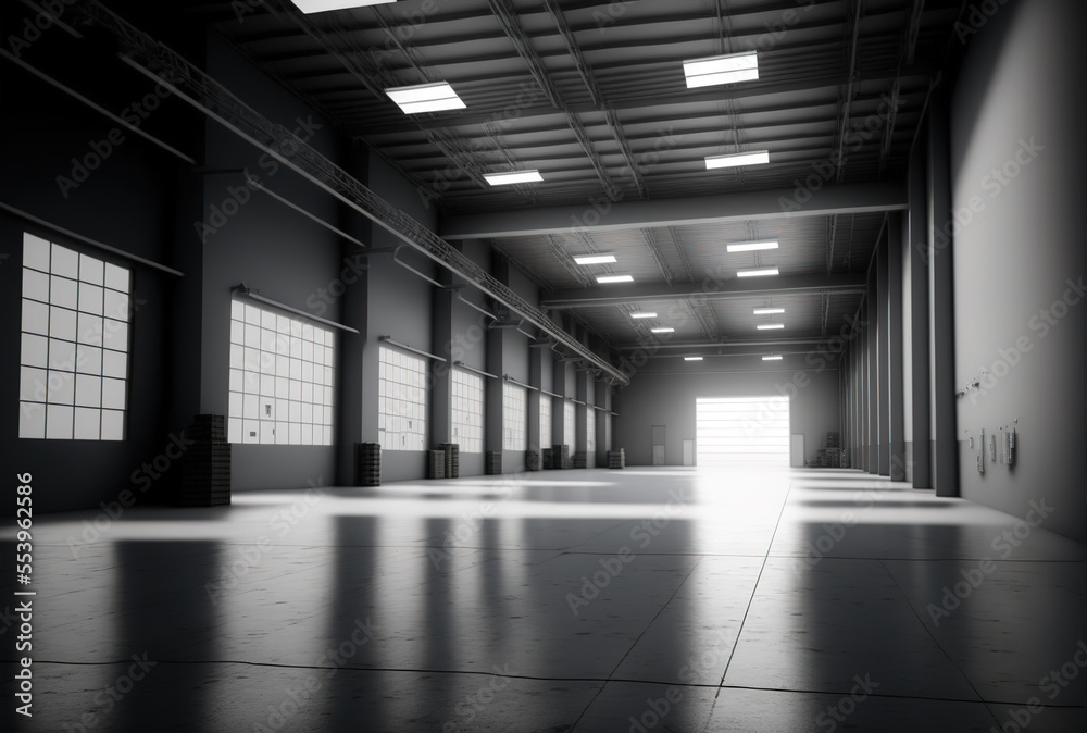 Warehouse in logistic center is empty. Generative AI Warehouse in logistic center is empty. Generative AI