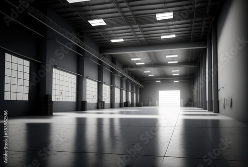 Warehouse in logistic center is empty. Generative AI