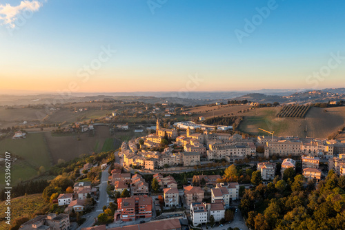 view of the village of Morrovalle in Marche Province in Italy in warm evening light © makasana photo