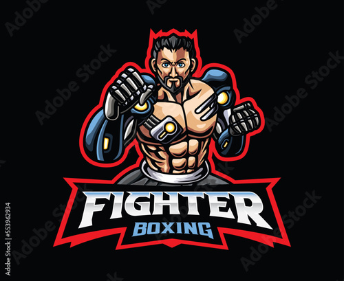 Futuristic boxer mascot logo design