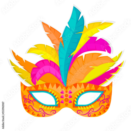 Multicolored fun carnival mask with feathers