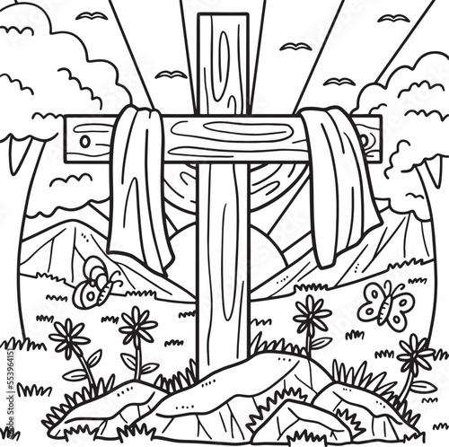 Christian Cross Draped with Fabric Coloring Page